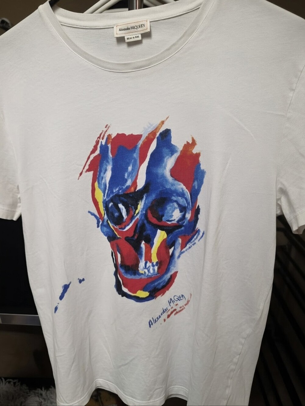 Alexander McQueen White Skull Paint-Effect Graphic Tee